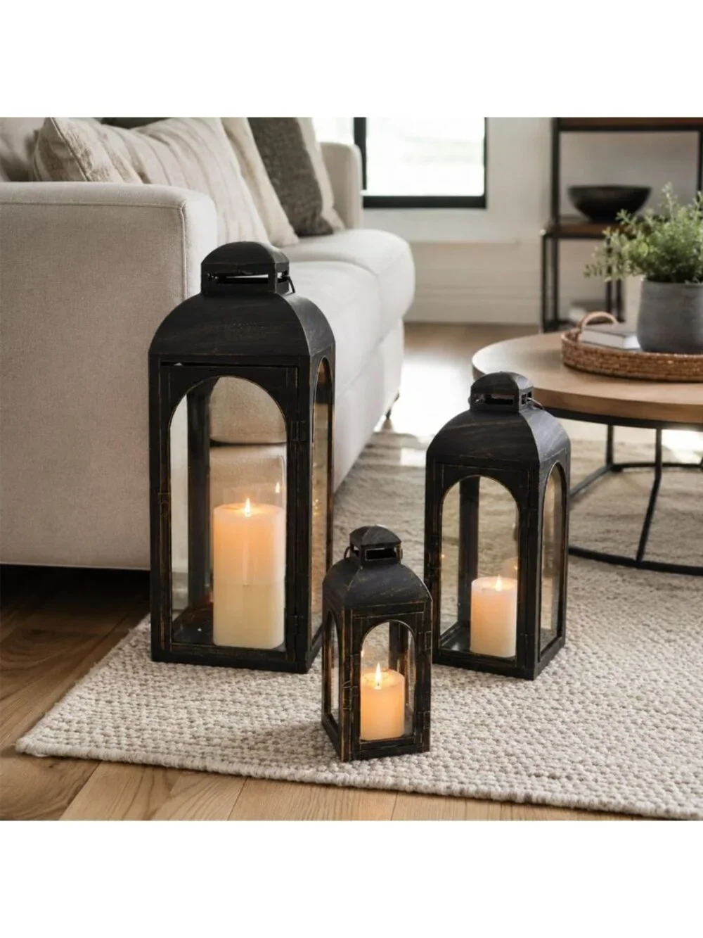 Set of 3 Decorative Metal Lanterns for Indoor & Outdoor Use - 26